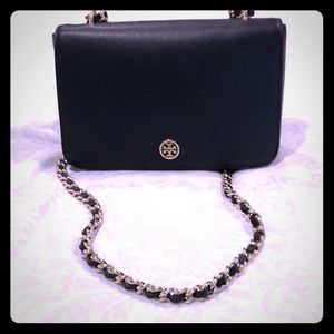 Tory Burch Black Leather Double Strap Shoulder Bag